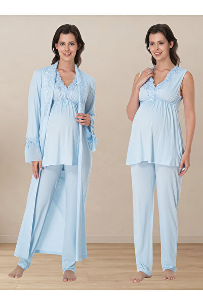 ByLohusa Adjustable Waist Elastic Zero Sleeve Dressing Gown Maternity Pajama ...