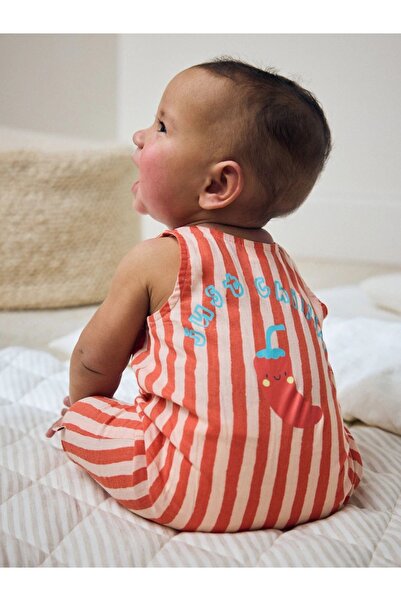 Next Baby Kırmızı Çizgili Biber Baskılı Dokuma Bebek Tulumu