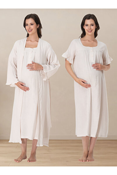 ByLohusa Pregnant and Postpartum Period Muslin Fabric Dressing Gown and Night...