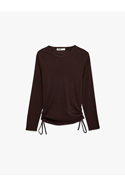 Koton Cotton Slim Fit Long Sleeve Crew Neck T-Shirt with Side Drawstrings and...