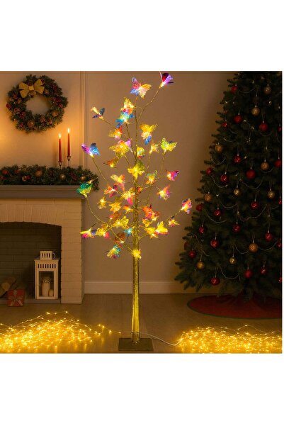 CASA JOY Brad Decorativ 160 cm, Brad Artificial de Crăciun cu Fluturi Luminoș...