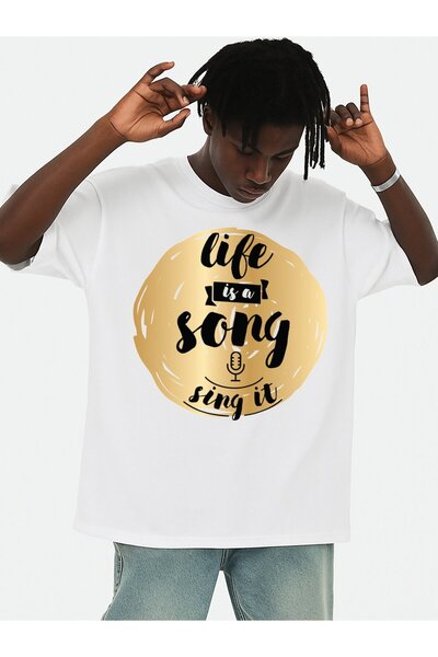 STITCHLY قميص رجالي أبيض قطني من Life Song مقاس 3XL بأكمام قصيرة وياقة مستدير...