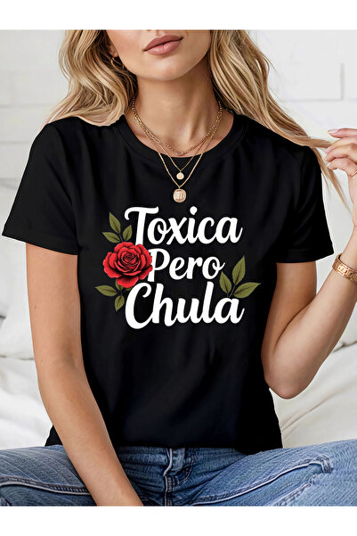 STITCHLY تي شيرت نسائي بياقة دائرية من Spanish Toxica Pero Chula بتصميم "Thor...
