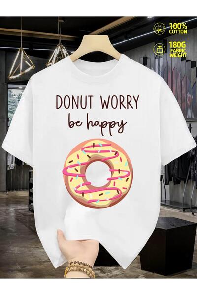 1001 Line تي شيرت رجالي بطباعة مضحكة "Worry Be Happy" - مقاس 3XL أبيض بأكمام ...