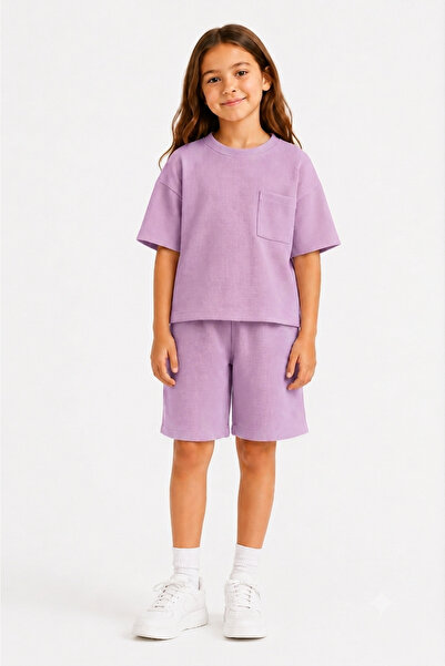 monox Unisex 5-12 Years Old Honeycomb Textured Oversize Summer Shorts T-Shirt...