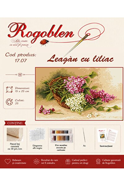Rogoblen Kit de cusut Leagan cu liliac - set goblen cu pânză, diagrame alb-ne...