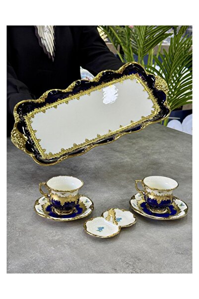 Doğudeko Isabel Porcelain Tray 2-Piece 6-Piece Cup Presentation Set
