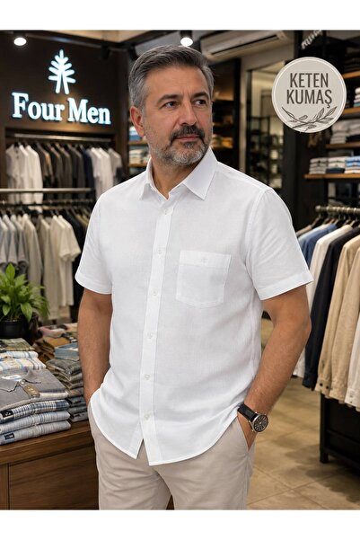Aycan Fourmen Fourmen Cotton Fabric Comfortable Cut Collar Buttoned at the Bo...