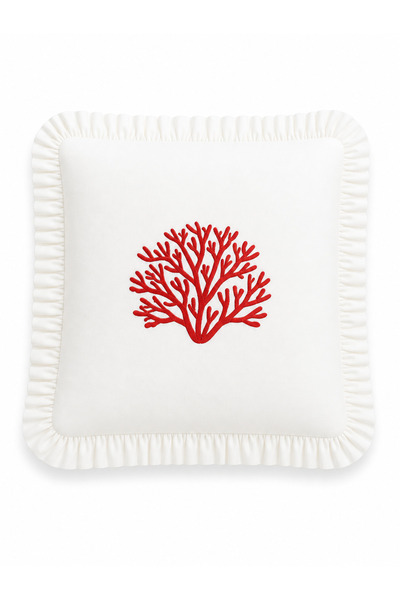 BELENAY Husă decorativă pentru pernă, cu volane și broderie marină, 45x45 cm