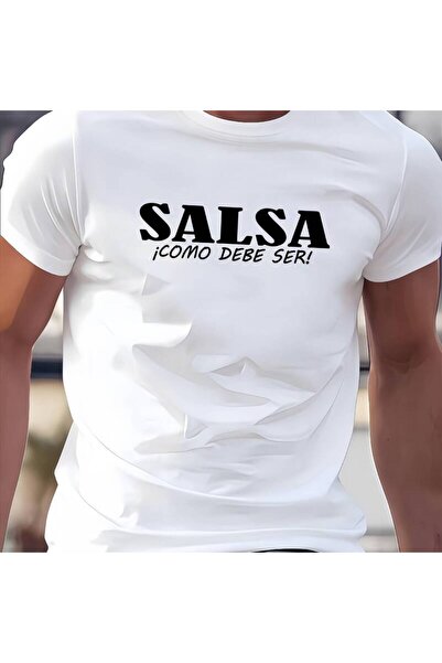 1001 Line Men's T-Shirt with SALSA Lettering Print Breathable Short-Sleeve Cr...