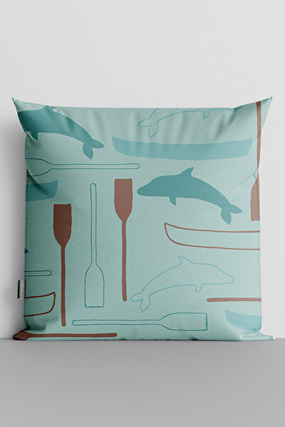 TicaretJet Dolphin and Boat Double Sided Digital Printed Throw Pillow Cover -...