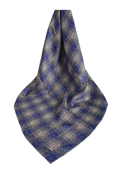 Aker Sura Silk Patterned Scarf 9119701 Plaid Pattern 321-Navy Blue-Anthracite