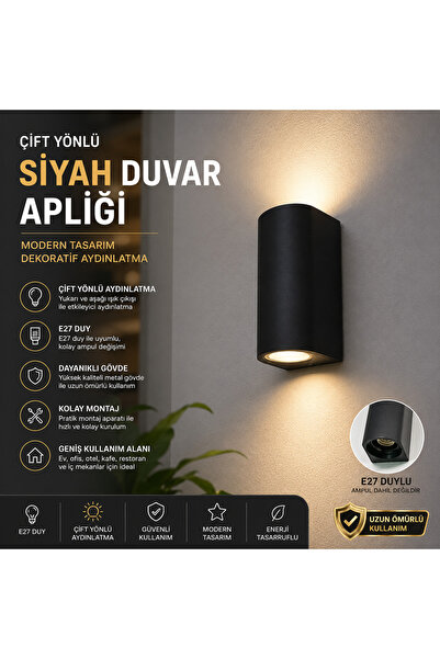 Markasız ucuz شمعدان حائط أسود ثنائي الاتجاه بقاعدة E27، شمعدان ديكوري حديث