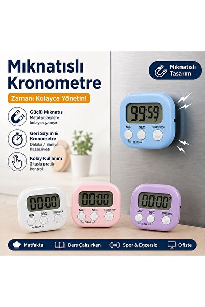 fcx Mıknatıslı Dijital Kronometre Mini Geri Sayım Sayacı – 3 Tuşlu, Masaüstü ...
