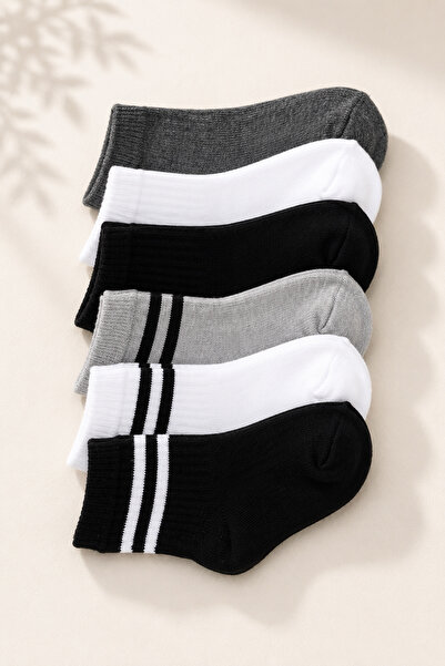 GİYSA Boy's 6-Piece Cotton College Socks Set Black White Gray - 307