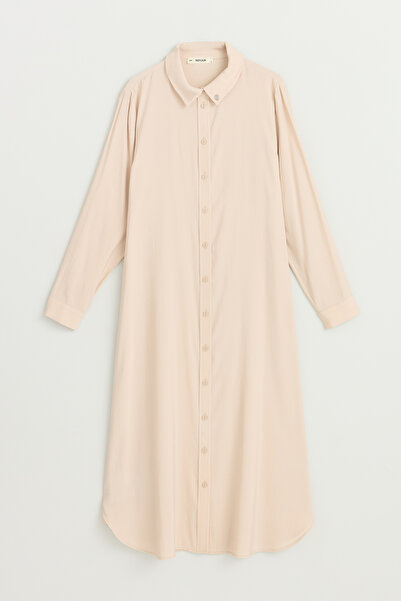 Nihan Plus Size Shirt Collar Long Modal Tunic - Cream