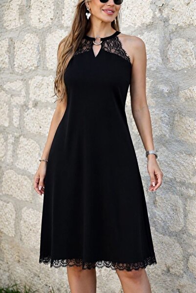 stelol Women's off-the-shoulder lace midi dress with ring detail and viscose ...
