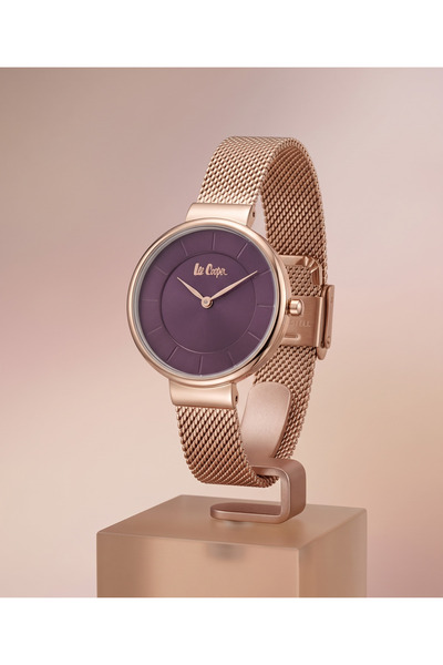 Lee Cooper Women's Watch 34mm Purple Dial Rose Gold Mesh Steel Band 3 Atm Quartz