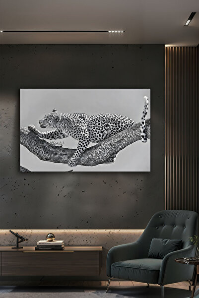 Parıltı Yayınları Siyah Beyaz Leopar Cam Tablo Modern Salon Duvar Dekoru