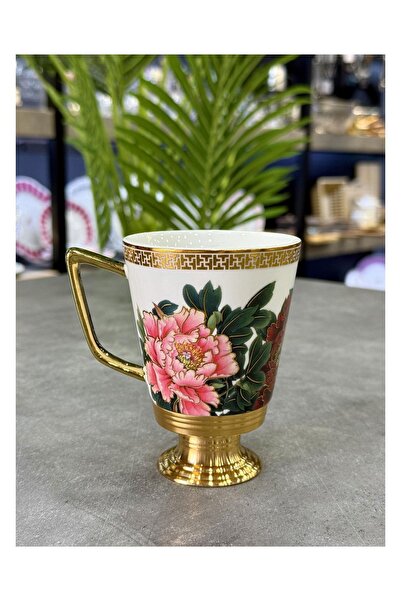 Doğudeko Porcelain Luxury 200 ml Mug with Metal Stand