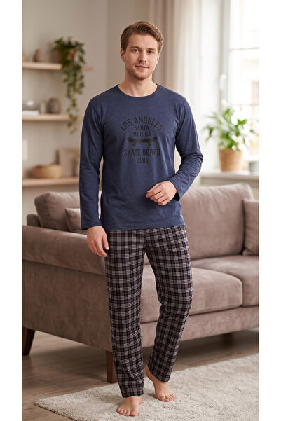 fames Erkek Mevsimlik Uzun Kollu Los Angeles Lacivert Pijama Takım