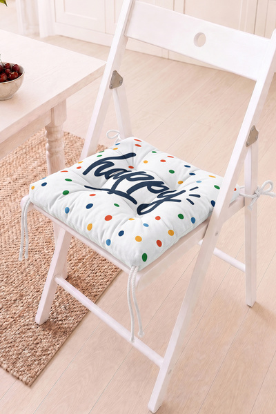 Home Happy Yazılı Desenli Pofidik Sandalye Minderi - Renkli Polka Noktalarla ...