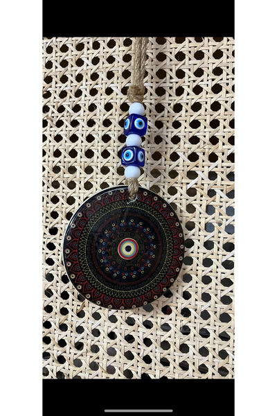 El Yapımı Desenli Cam Nazar Boncuklu Mandala Duvar Süsü 13x12 cm