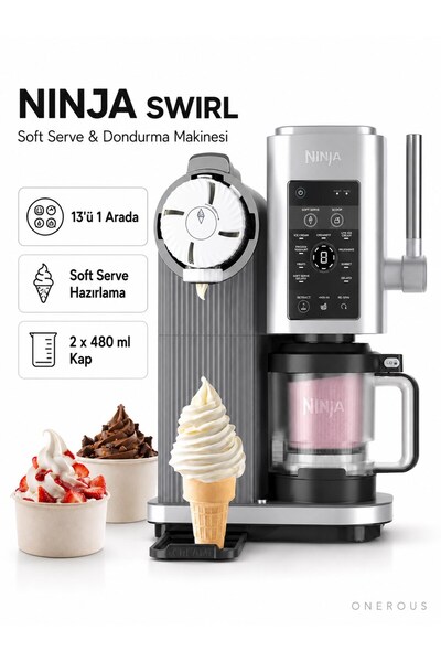 NINJA Swirl by CREAMi Soft Serve Dondurma Makinesi 13 Programlı Frozen Yoğurt...