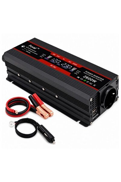 GÜMRÜK BEY Foval 2600W 12V → 230V Ekranlı İnverter – Taşınabilir Voltaj Dönüş...
