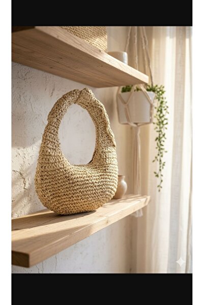 DOĞAÇ GİYİM Mini Straw Bag with Strap and Knot Detail