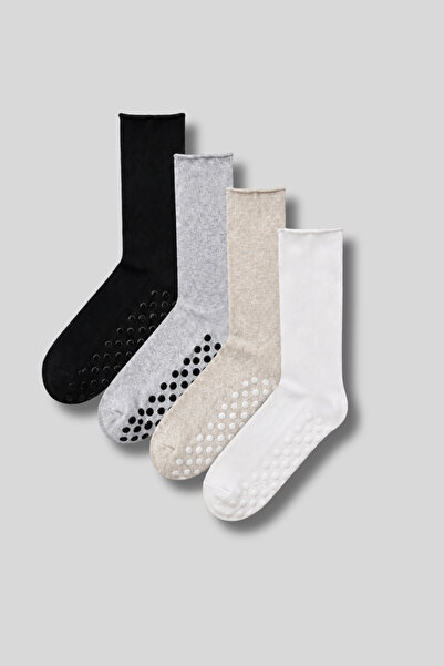 aw adawhite Men's 4-Pack Cotton Pilates, Yoga, Non-Squeezing Rubber Socks