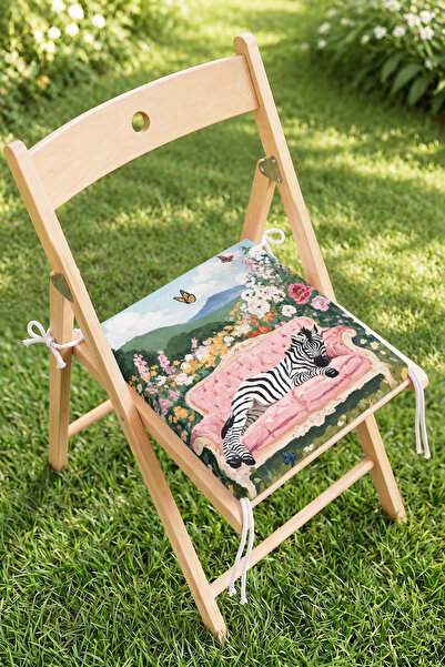 Home Pembe Koltukta Uzanmış Zebra ve Çiçek Desenli Fermuarlı Sandalye Minderi...