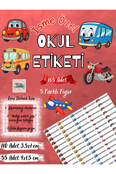 TOZLU RAF 165 Adet Kişiye Özel Taşıtlar Temalı Okul Etiketi