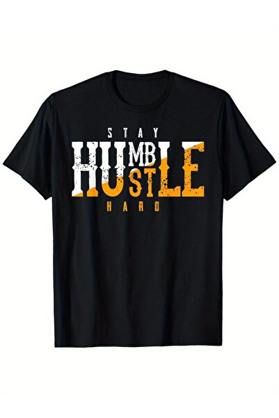 BASEPULSE تي شيرت تحفيزي للجنسين بطباعة جريئة "Stay Humble" و "Hustle Hard"، ...