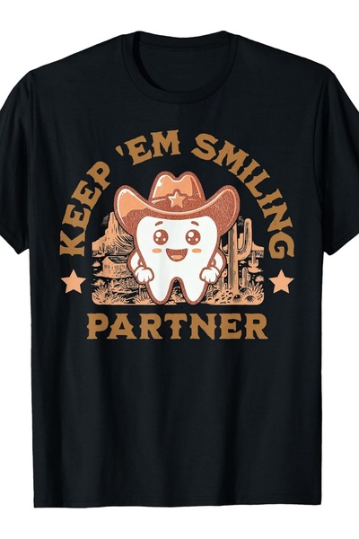 BASEPULSE Retro Western Squad Dentist Hygienist - Cowboy Cowgirl Tooth Graphi...
