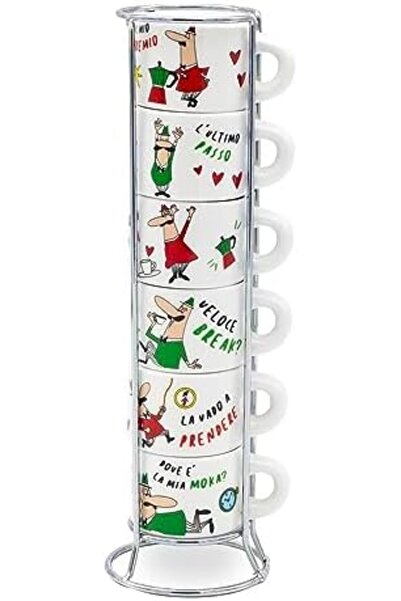 Yıldızan Nht Shop - Set of 6 Stackable Cappuccino Cups - Mixed Color - Porcel...