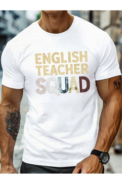 23 nisan تي شيرت رجالي من English Teacher Squad، تي شيرت كاجوال برقبة دائرية وأكمام قصيرة، طباعة هندسية، قميص صيفي خفيف الوزن، مقاس عادي، للبالغين من الجنسين