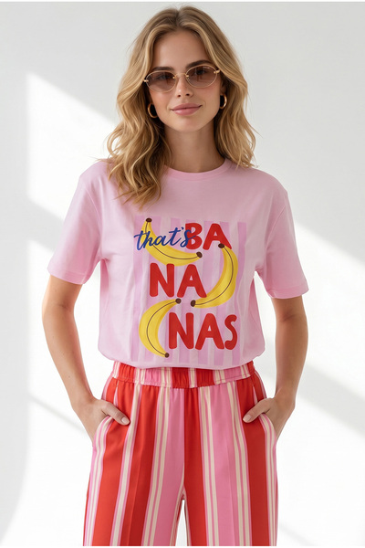 Olalook Women's Pink Banana Printed Boyfriend Cotton T-Shirt Tsh-19001016