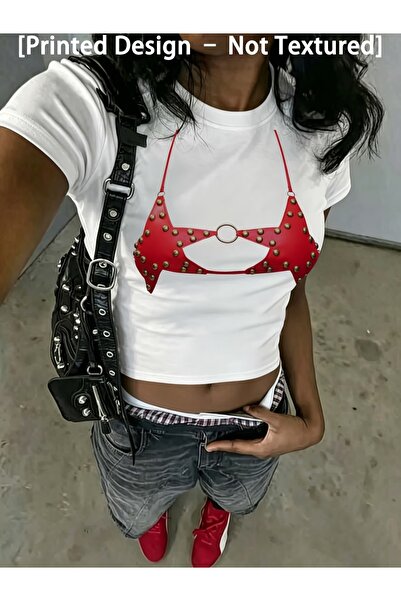 Toum Kemer Boy Star Bra Printed Crop Blouse