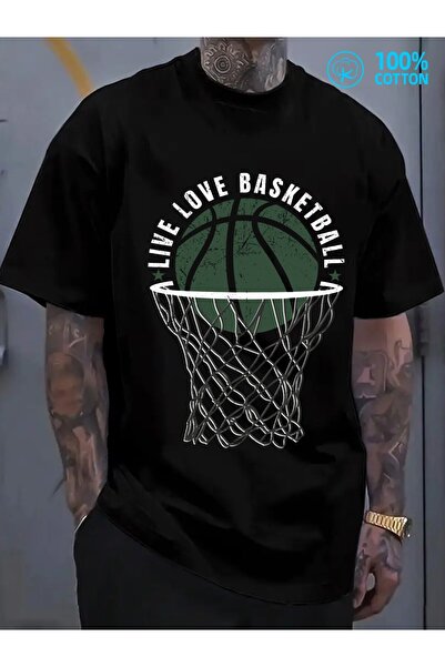NOURAM Men'S 180G 100% T-Shirt Featuring a Live Love Basketball Design, Perfe...