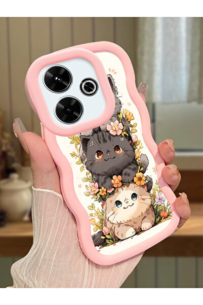 Hontinga Redmi 13 Uyumlu Kılıf kamera koruyucu Pembe Silikon Couple Telefon K...