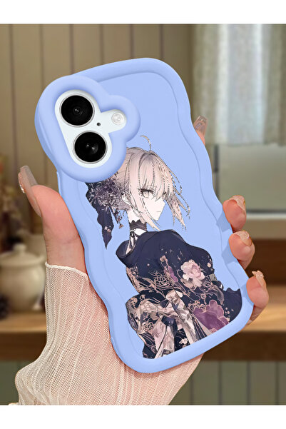 Hontinga iPhone 16 Plus Uyumlu Kılıf kamera koruyucu Mavi Silikon Couple Tele...
