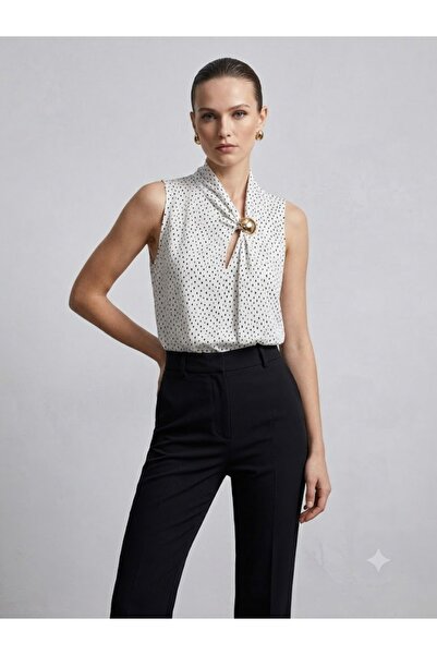 centilmen Dossodossi̇ Phardi̇ Women's White Polka Dot Halter Neck Buckle Sati...