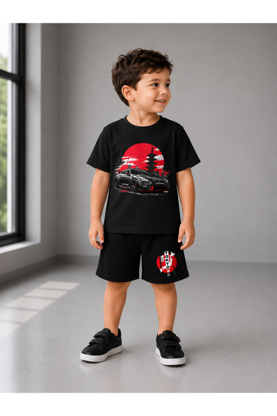Eşofmancım Boy's Summer Sweat-Proof Combed Cotton Suit with Shorts