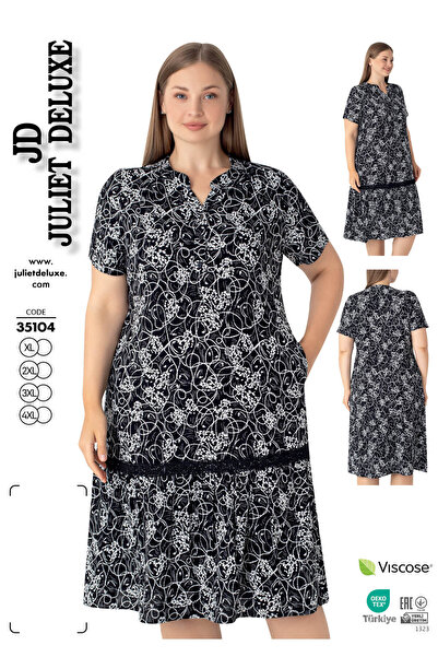 Juliet Deluxe Women's Plus Size Woven Viscose Fabric Patterned Buttoned Dress...