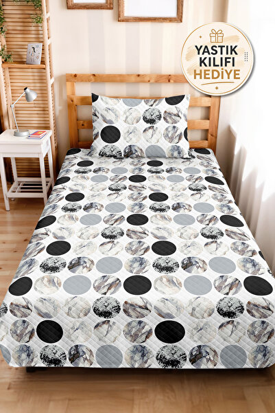Evimde Bambaşka Geometric Gray Young Room Single Pique Set-Modern Black and W...