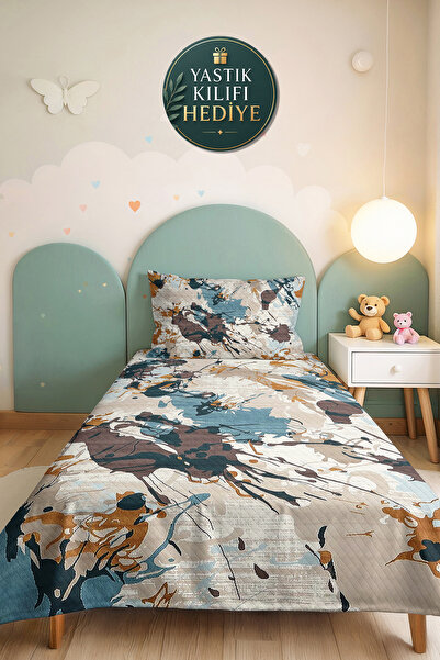 Evimde Bambaşka Blue Geometric Young Room Single Pique Set-Beige Modern Coffe...