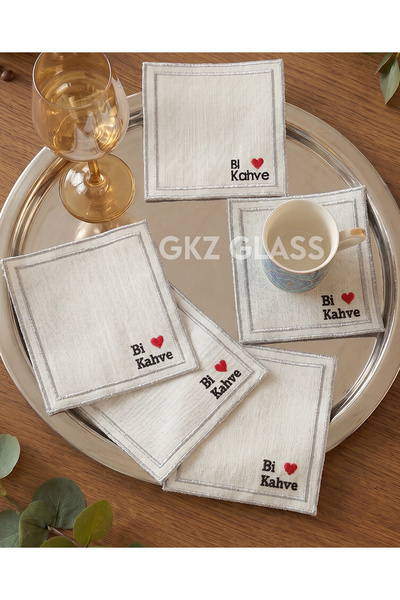 gkzglass home dekor مناديل كوكتيل وتقديم مطرزة من الكتان، 6 قطع، مناسبة لجانب...
