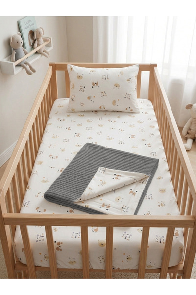 ngn collection Interlock Soft Baby Pique Set 100% Cotton 3 Pieces - 80X90 Dou...