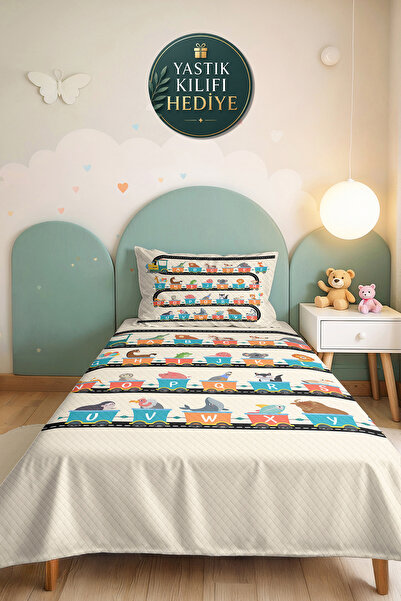 Evimde Bambaşka Tren Letters Children's Room Single Pique Set-Pastel Orange B...